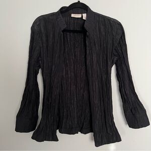 Chico's Womens Size 1 Open Front Crinkle Top 50/50 Polyester Nylon Blend Black